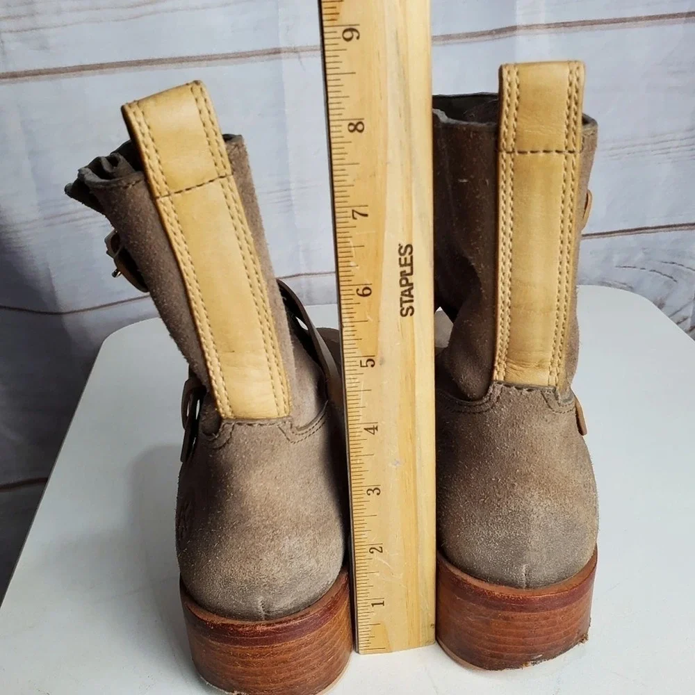 Tory Burch Boots Womens Size 9 Bennie Taupe Suede Leather Short Buckle Pull-On